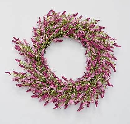 22" Heather Wreath with Berries on Natural Twig Base