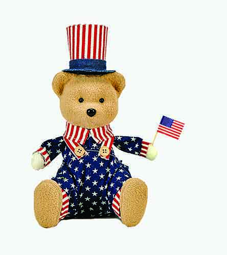 9" Patriotic Sitting Bear Holding Flag 