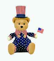 9" Patriotic Sitting Bear Holding Flag 