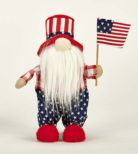 9" Patriotic Tabletop Gnome Holding Flag