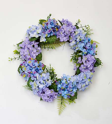 24" Hydrangea Wreath on Natural Twig Base, Blue