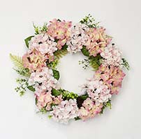 24" Hydrangea Wreath on Natural Twig Base, Pink