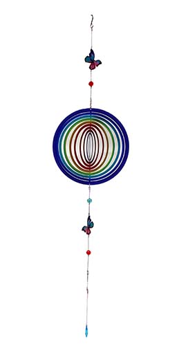 43" Hanging Metal Rainbow with Butterflies Wind Spinner