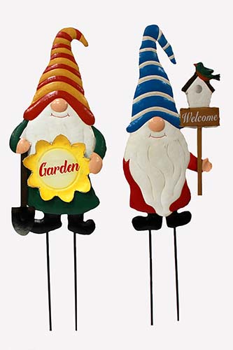 30.5" Metal Gnome Garden Stake with Solar Rechargeable LED Lights, 2 Asst