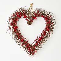 18" Red and White Berry Heart Wreath on Natural Twig Base