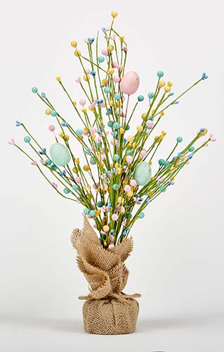 18" Easter Eggs and Berries Tree in Burlap Sack Base