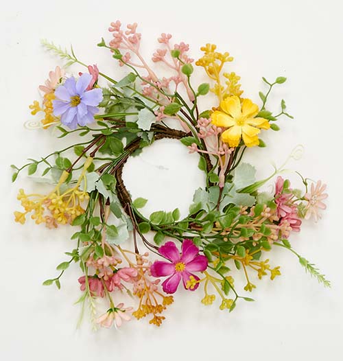 3.25" Spring Flowers & Green Leaves Candle Ring