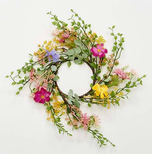 4.5" Spring Flowers & Green Leaves Candle Ring