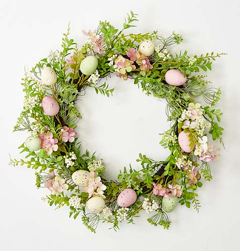 23" Easter Eggs and Green Leaves Wreath on Natural Twig Base