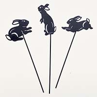 4" Iron Black Bunnies on 10" Stake, 3 Assorted