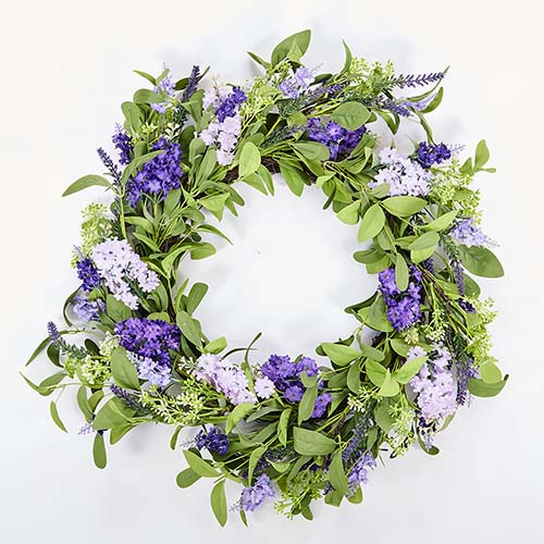 24" Spring Lavender Green Leaves Wreath on Natural Twig Base