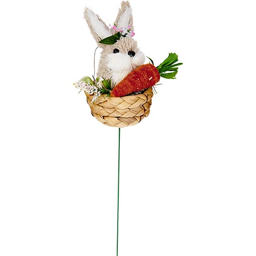 4" Easter Sisal Bunny in Basket on 5.5" Wire Pick
