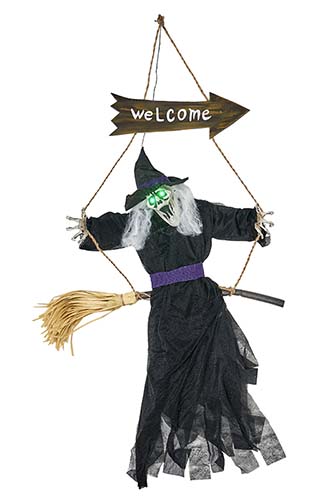 48" Animated Hanging Witch Sitting on Broom