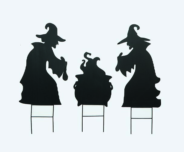 15" Silhouette Witches Stirring Pot on 6" Metal Stake