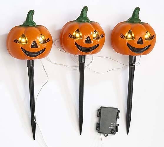 15" Light Up Triple Pumpkin Stake With Timer