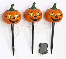 15" Light Up Triple Pumpkin Stake With Timer