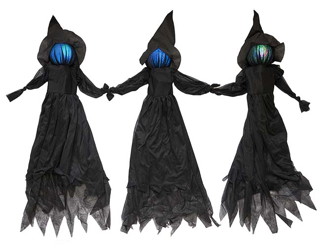 4' Light Up Triple Witch On Metal Stakes
