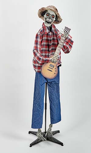 60" Standing Animated Scarecrow Skeleton w/ Guitar Light Up Eyes