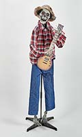 60" Standing Animated Scarecrow Skeleton w/ Guitar Light Up Eyes