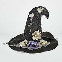 19" Black Witch Hat with Flowers