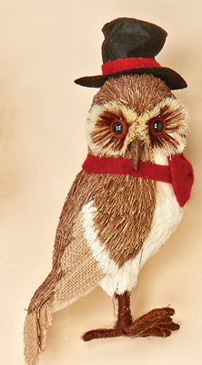 10" Standing Grassy Owl w/ Top Hat - CLOSEOUT