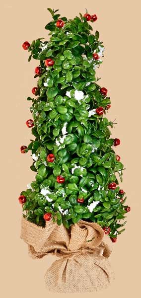 21" Snowy Boxwood and Bell Tree in Burlap Base - CLOSEOUT