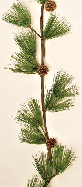 6' White Needle Pine with Cones Garland