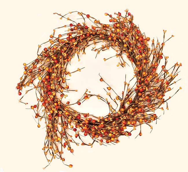 16" Mixed Berry Wreath, Orange