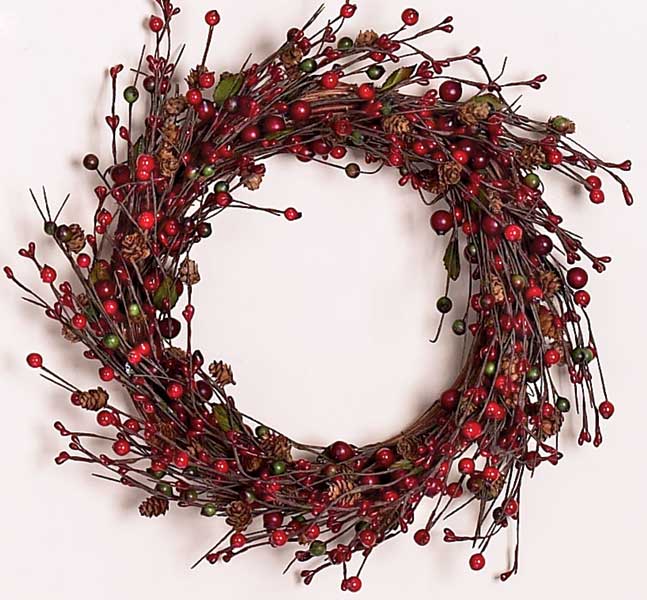 14" Mixed Berry & Cone Wreath