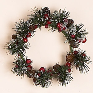 3.75" Iced Pine/Cone & Berry Candle Ring