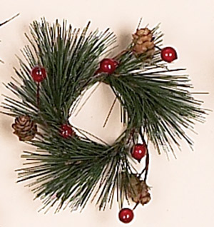 1.25" Pine/Berry Cone Candle Ring