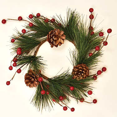 4.25" Pine, Cone & Berry Candle Ring