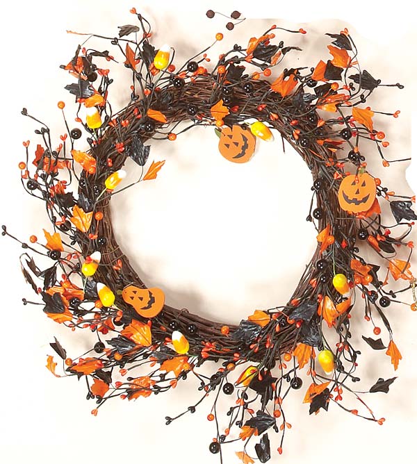 15" Berry/Candy Corn & Pumpkin Wreath