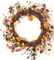 15" Berry/Candy Corn & Pumpkin Wreath
