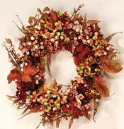 18" Fall Flower/Pod & Leaf Wreath