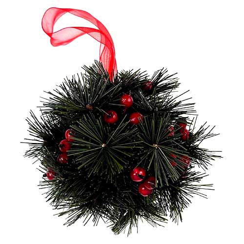4" Artificial Pine & Red Berry Kissing Ball Ornament