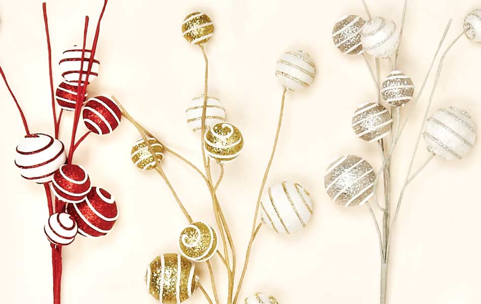 16" Glittered Swirled Xmas Ball Spray