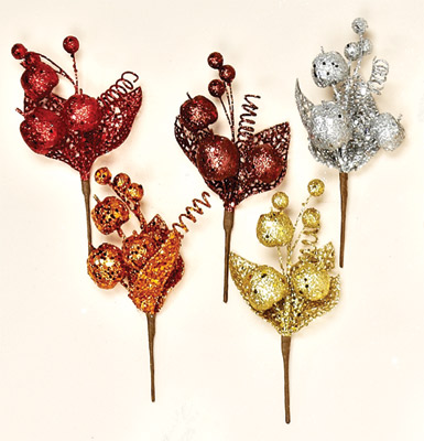 7" Glitter Fruit & Leaf Pick