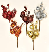 7" Glitter Fruit & Leaf Pick