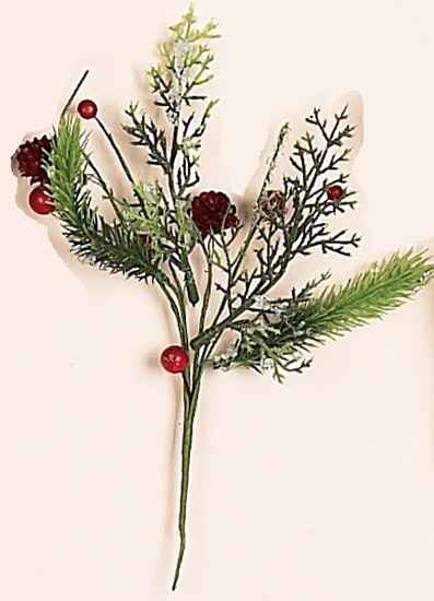 10" Mixed Green Pick w/Berries & Cones