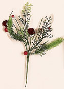 10" Mixed Green Pick w/Berries & Cones