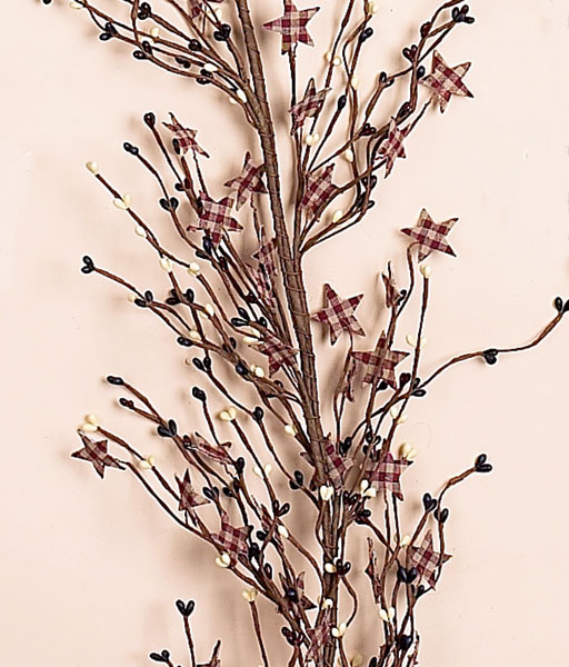 5' Pip Berry & Fabric Checked Star Garland
