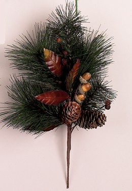 14" Pine Spray w/ Pods & Leaves