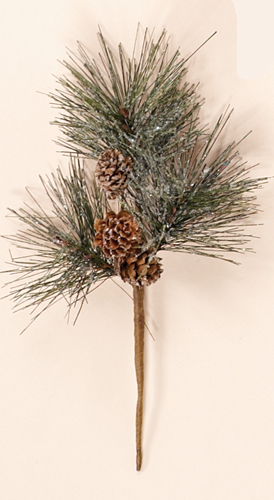 9" Snowy Pine & Cone Spray