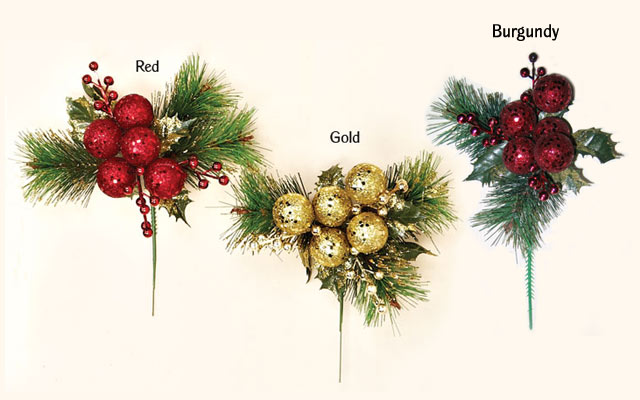 Sequined Ball Pick with Pine, Berry & Holly
