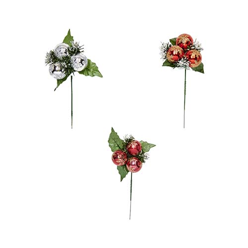 Xmas Snowflake Ball x 3 W/Greens Pick