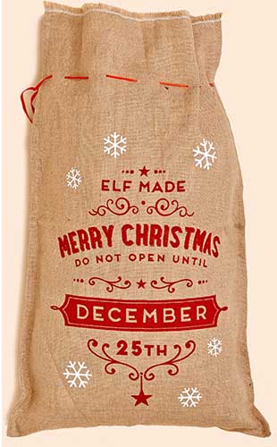 20" X 30" Burlap Christmas Sack w/ Elf Made