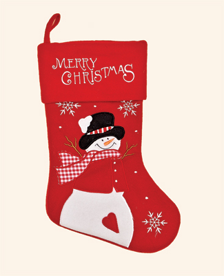 18" Christmas Sock w/ Snowman Embroidery