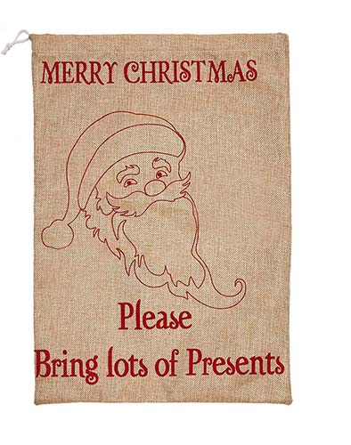 14" X 20" Burlap Christmas Bag w/ Santa