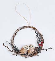 6" TWIG WREATH WITH PAIR OF LOVE OWLS ORNAMENT